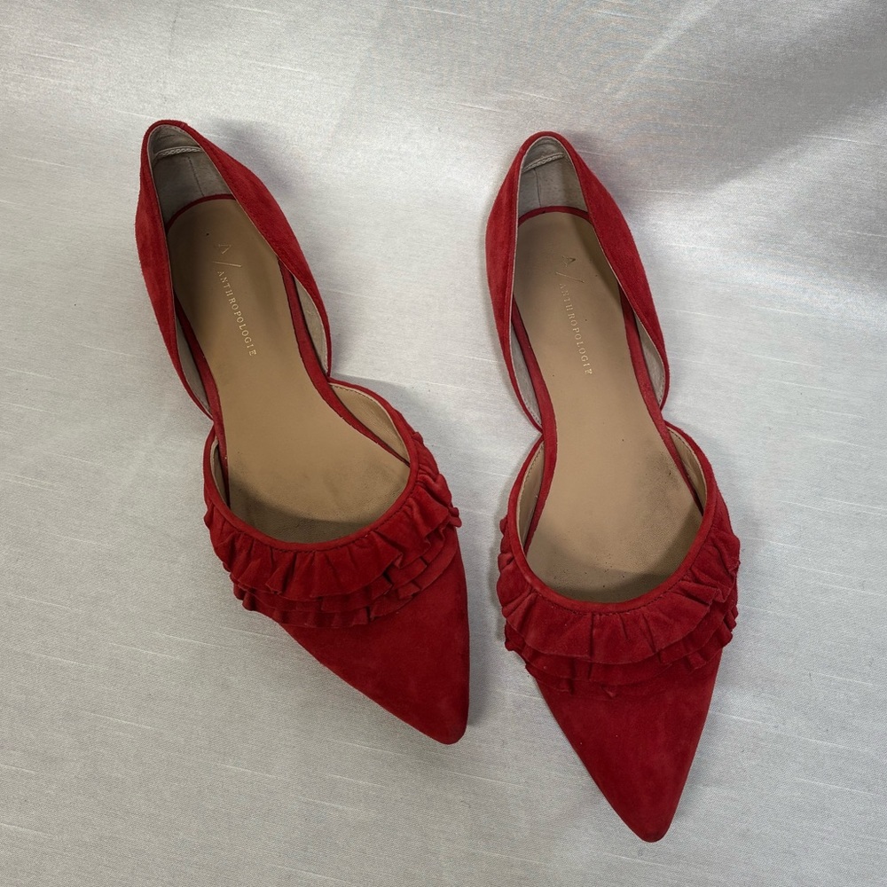 Anthropologie Red Flats with Ruffle Detail